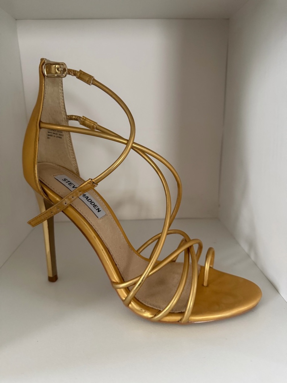 STEVE MADDEN Metallic Gold Strappy Stiletto Sandal
